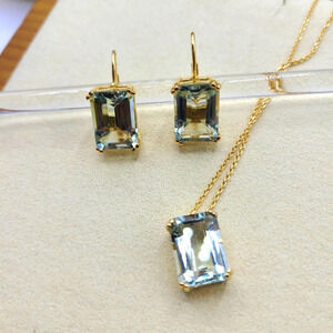 14k Gold-Plated Sterling Silver Necklace & Earrings Set / Prasiolite
